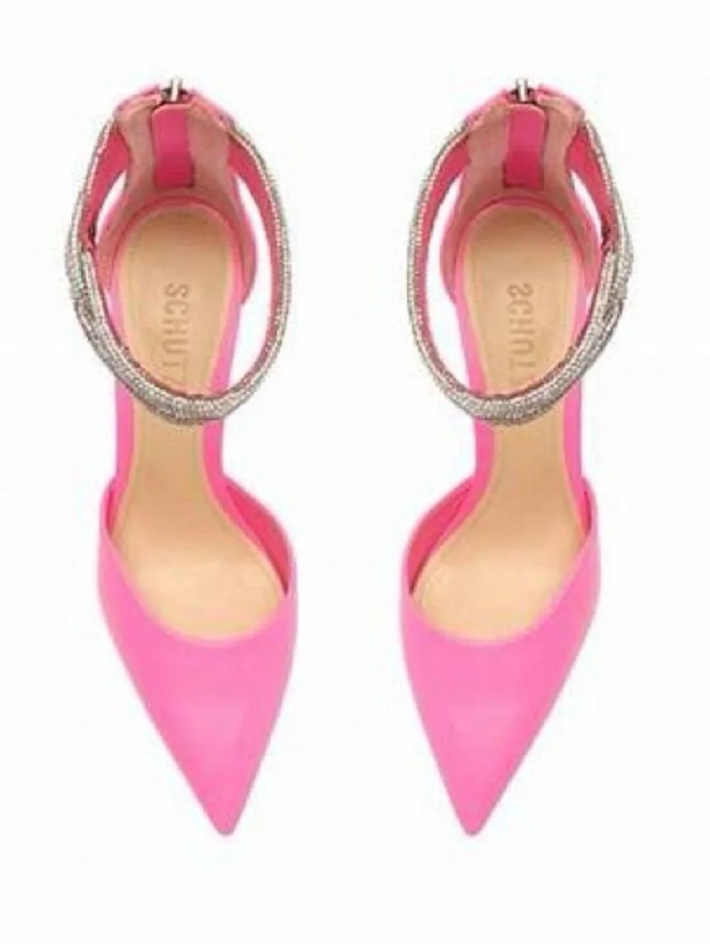 Schutz Linara Hot Pink Crystal Wrap Ankle-Strap Pointed-Toe Heels Size 7B
